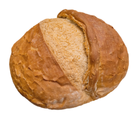 A traditional round loaf of rustic bread on transparent background. Isolated Turkish Trabzon bread. Turkish pastry concept