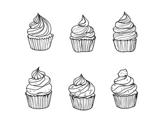 Minimalist Line Art of Cupcake