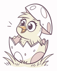 Fototapeta premium Baby Chick Hatching from Egg – Cute Vector Illustration