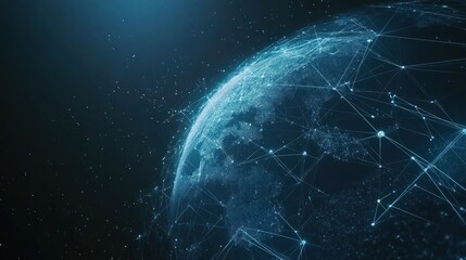 Obraz premium Digital globe, interconnected network, orbiting, space background, blue shades