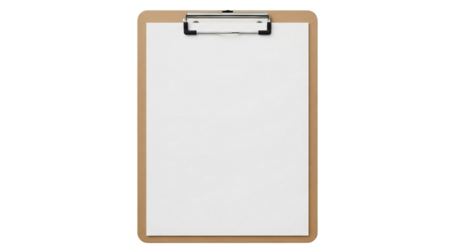 Blank paper on tan clipboard