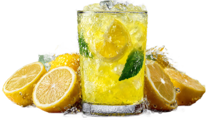 Refreshing Lemonade Drink with Ice and Lemon Slices