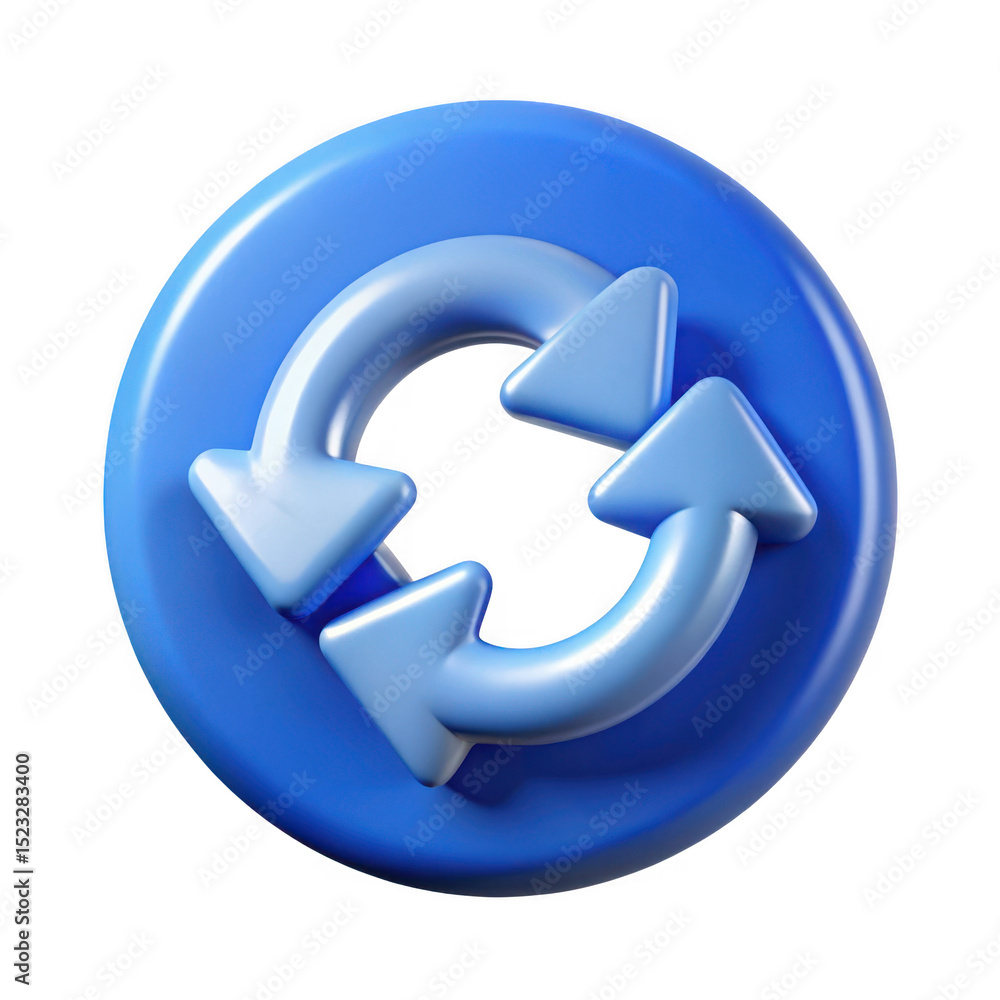 Poster 3d rendering of a blue circular refresh isolated on transparent background