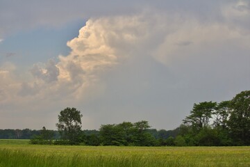 Stormcloud in the sky above the field 