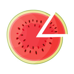 Red watermelon Slice with segment cut out. Botanical fruit Hand drawn trendy flat style isolated icon on a transparent background. Perfect for card design, print, banner, packaging, label.