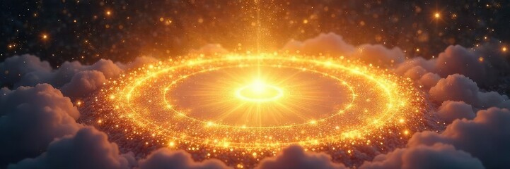 A celestial border, shimmering with golden light, encircles a sacred space Divine energy radiates outwards, creating a halo effect Perfect for religious, spiritual, or fantasy themes , peace, belief