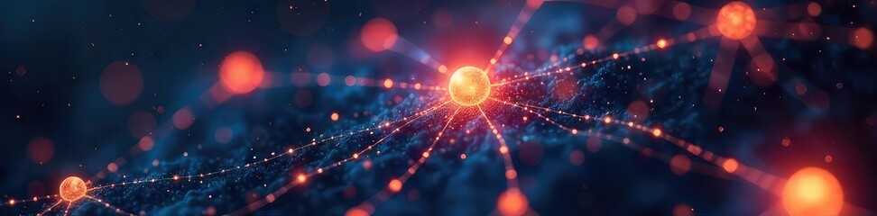A network of glowing nodes and connecting lines symbolizing the innovative power of interconnected ideas and collaborative breakthroughs, visualized in abstract form , development, interconnectedness