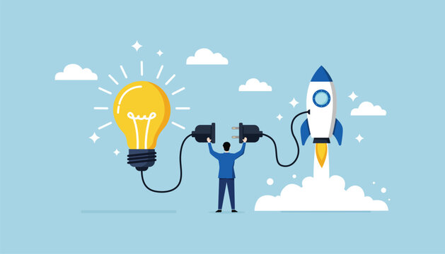A business leader associates a lightbulb moment with the ignition of a rocket, The entrepreneurial spirit is all about launching startup ventures, embarking on new business journeys that are driven 

