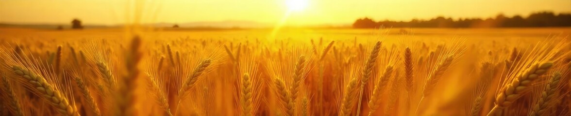 Golden hour sunlight bathes a vast, ripe wheat field, ready for harvest The stalks bend under the weight of the grain, a picturesque scene of rural abundance , scenic, farming