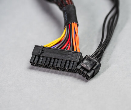 atx power supply connectors with color-coded wires.