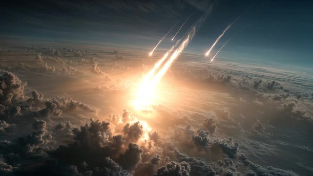 Vertical Meteor Shower &ndash; Fiery Descent Toward Earth in 4K