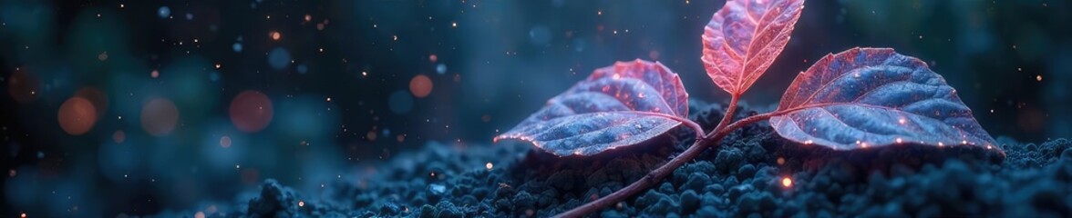 Enigmatic glowing leaves, imbued with otherworldly luminescence, float serenely amidst a swirling nebula of cosmic dust Perfect for fantasy, mystical, and ethereal projects , magic, cosmic energy