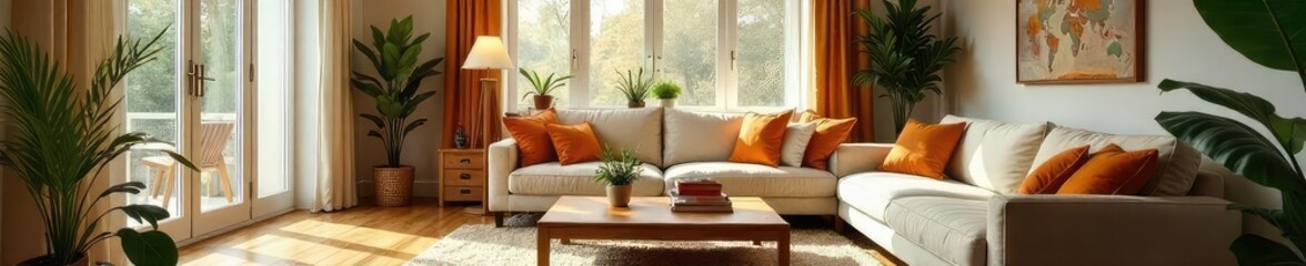 Obraz premium Cozy family room interior design with comfortable furniture, natural light, and inviting decor Perfect for relaxation and family time , airy, artwork, cozy