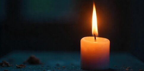 Close-up of a single, flickering candle flame, symbolizing the inner light and personal journey of the soul A sense of introspection and quiet contemplation is evoked , hope, soul