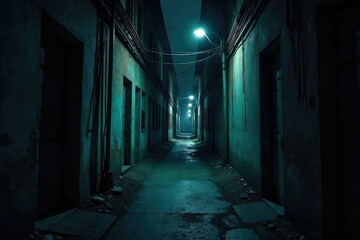 Obraz premium A shadowy alleyway, dimly lit, hinting at illicit activities and a life lived on the edge Perfect for illustrating themes of crime, mystery, and urban decay , vintage, urban decay, noir