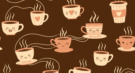 Kawaii Coffee Cup Pattern: Cute Beverage Background