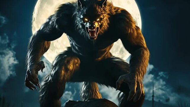 A fierce werewolf under a full moon, exuding a dark, supernatural vibe.