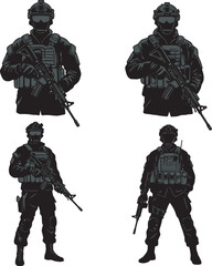 Obraz premium Veteran Soldier Vector and silhouette Illustration white color background