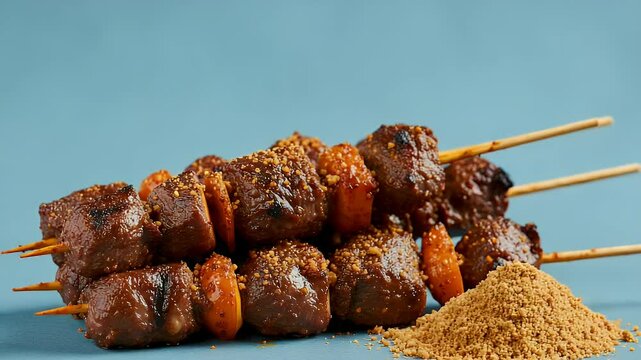 Beef skewers with spice on a plate