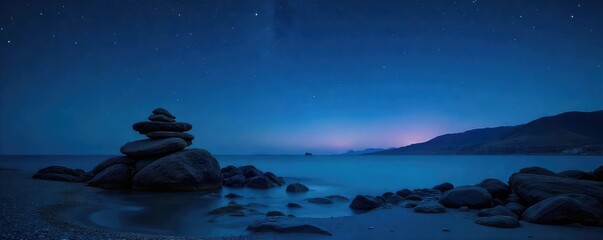 Serene nighttime scene featuring a gently swaying rock formation under a starlit sky The tranquil image evokes feelings of peace and quietude, perfect for relaxation-themed projects , night, dream