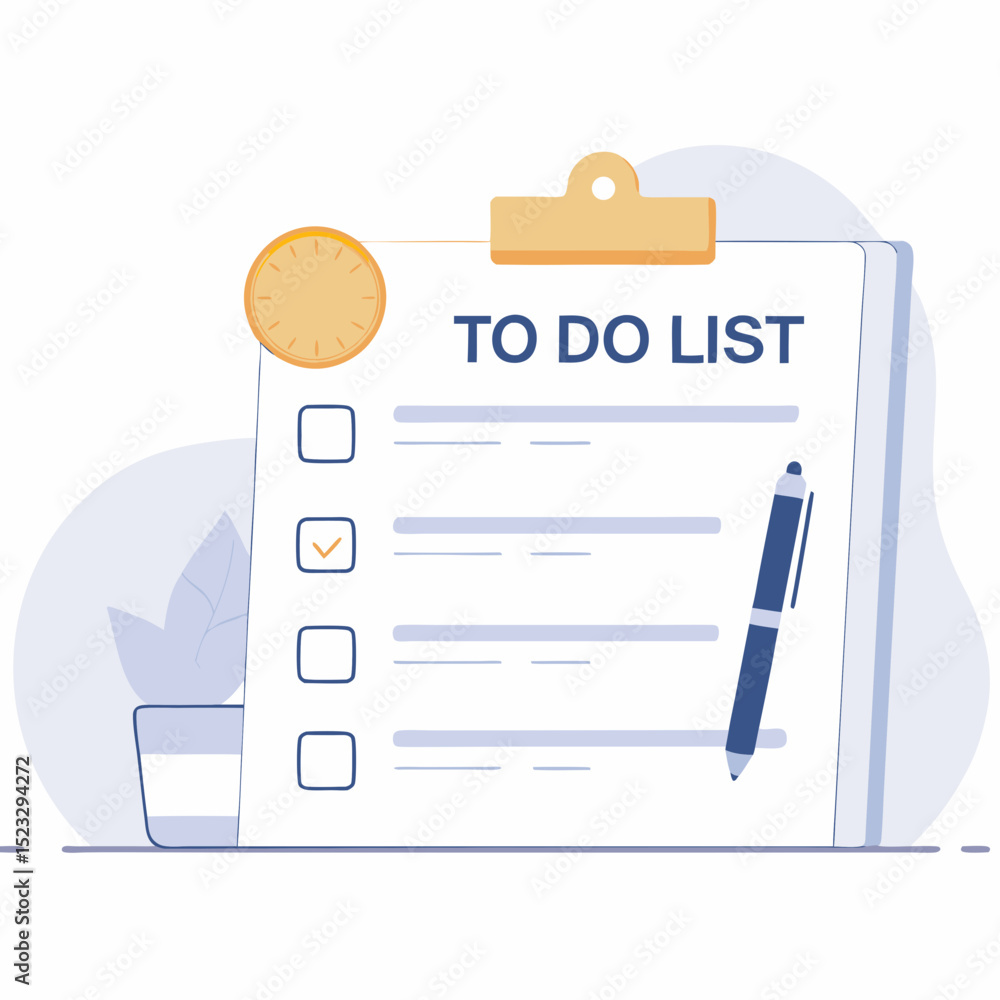 Poster a white to do list with a pen on it. the pen is black and the list is organized into columns