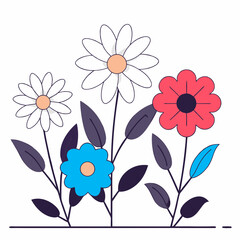 A drawing of three flowers with blue and white petals. The flowers are arranged in a row, with the blue flowers in the middle and the white flowers on either side. The drawing has a calm