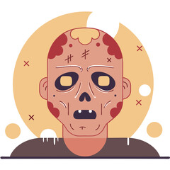 Obraz premium A cartoonish drawing of a zombie man with a skull on his face. The drawing is in a yellowish color and has a creepy and eerie mood