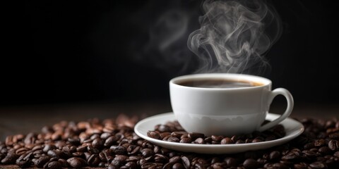 Coffee Cup with Steam and Beans