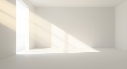 Empty White Room with Sunlight Streaming Through Window - Minimalist Interior Architecture