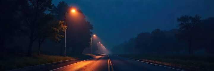 A single street lamp illuminates a dark, empty street at night, casting long shadows The lamp post stands tall and solitary against the night sky , outdoor lighting, shadows