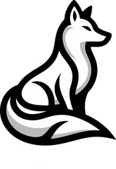 Majestic Fox Logo Design Elegant White Fox Sitting on a Tail Graphic Vector Illustration