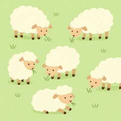 Cute Minimalist Cartoon Sheep Grazing Pattern