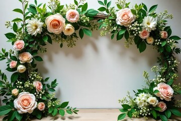 Elegant wedding floral arrangements featuring lush greenery, cascading flowers, and delicate blooms, perfect for a romantic ceremony or reception , rose, dahlia, lily