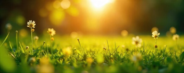 Obraz premium Golden hour sunlight bathes a tranquil summer scene Warm light illuminates lush green foliage, creating a peaceful and idyllic atmosphere Perfect for summer vacation themes , clouds, day