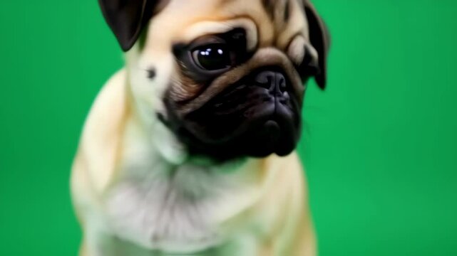 Adorable a pug dog in green screen background