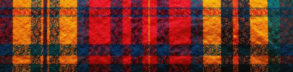 Vibrant plaid fabric in bold African-inspired colors and patterns Perfect for textile design, fashion, and home decor projects Showcases rich textures and traditional motifs , kente, culture, fabric
