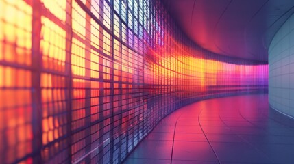 Vibrant, curved pathway with colorful LED wall