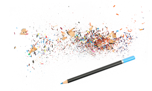 wooden crayon with pencil tip shavings isolated on white, top view - Powered by Adobe