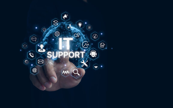 IT support concept with engineer providing secure service and consulting software tools for business information technology technical innovation interface solution digital transformation in cyberspace