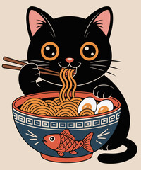 Fat Cat Ramen Anime Meme Eating Noodles Kawaii © Idriss66