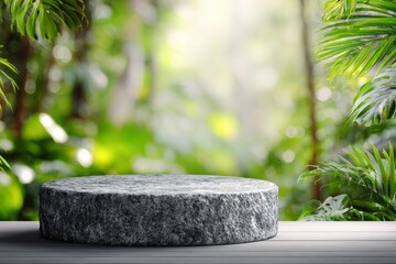 Stone Platform in Green Forest Background