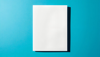 Clean Blank Paper with Shadow on Blue Surface