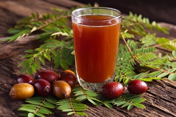 Jujube Juice on Wood with Berries