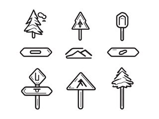 Hiking Trail Sign Minimalist 2D Line Art