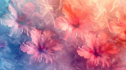 Vibrant hibiscus flowers in soft pastel colors