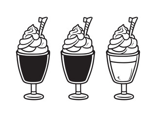 Hot Fudge Sundae Minimalist 2D Line Illustration