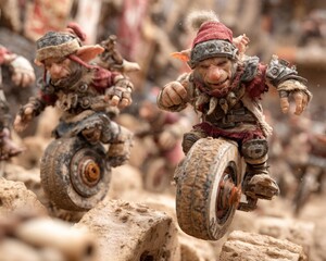 Fantasy Goblins Riding One-Wheel Vehicles