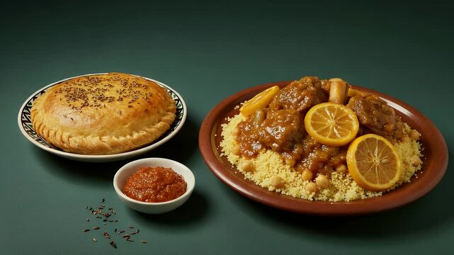 Moroccan tagine with couscous on plate