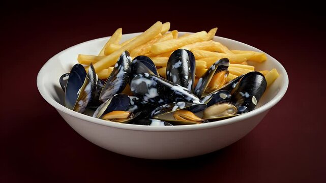 Moules frites Belgian mussels and fries meal