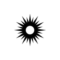 Obraz premium Simple black vector icon of a sun with sharp rays on transparent background 